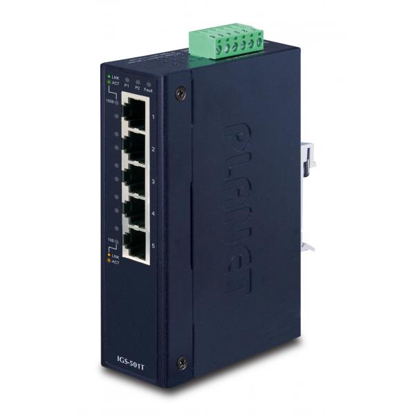 PLANET IGS-501T switch di rete Non gestito Gigabit Ethernet [10/100/1000] Blu (IP30 Slim type 5-P Industrial - Gigabit Ethernet Switch [-40 - to 75 degree C] - Warranty: 60M)