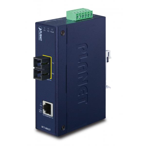 PLANET IFT-802T convertitore multimediale di rete 200 Mbit/s 1310 nm Blu (IP30 Slim type Industrial - Fast Ethernet Media Converter - SC MM [-40 to 75 degree C] - Warranty: 60M)