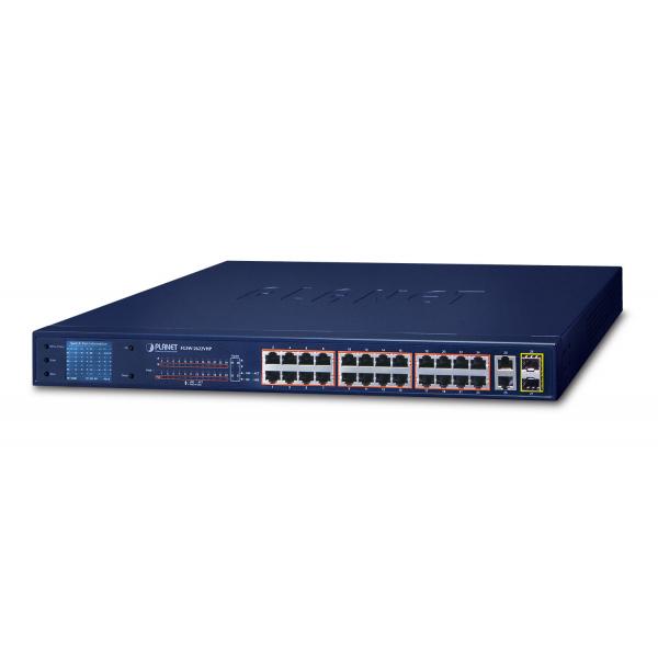 PLANET FGSW-2622VHP switch di rete Non gestito L2 Fast Ethernet [10/100] Supporto Power over Ethernet [PoE] 1U Blu (24-Port 10/100TX 802.3at - PoE + 2-Port 10/100/1000T - 2-Port 1000X SFP Ethernet Sw