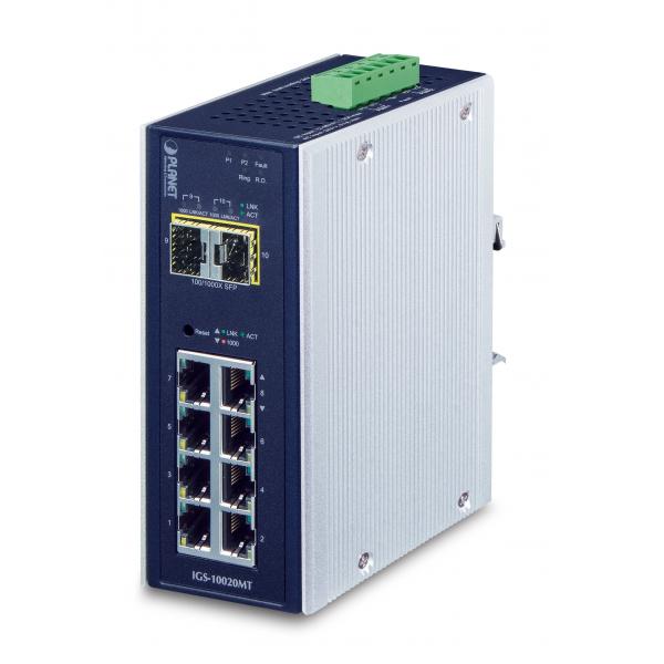 PLANET IGS-10020MT switch di rete Gestito L2+ Gigabit Ethernet [10/100/1000] Nero (IP30 Industrial 8* 1000TP - 2 100/1000F SFP Full Managed - Ethernet Switch [-40 to 75 degree C], 1588 - Warranty: 60