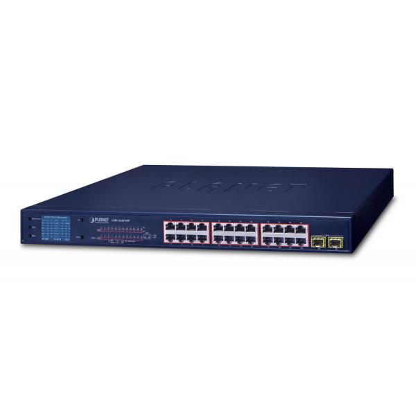 PLANET GSW-2620VHP switch di rete Non gestito Gigabit Ethernet [10/100/1000] Supporto Power over Ethernet [PoE] 1U Blu (24-Port 10/100/1000T 802.3at - PoE + 2-P 1000SX SFP Gigabi - Switch with smart