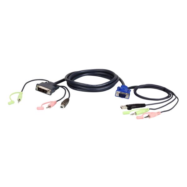 ATEN 2L-7DX2U cavo e adattatore video 1,8 m VGA [D-Sub] + 3.5mm + USB Type-A DVI-I + 3.5mm + USB Type-B Nero, Verde, Rosa (ATEN 2L-7DX2U - Keyboard / mouse / video / audio cable - USB, HD-15 [VGA], m