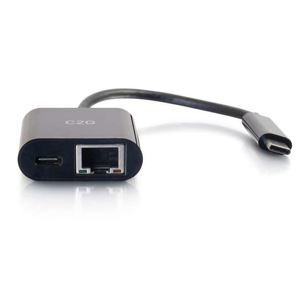 C2G 82408 replicatore di porte e docking station per laptop USB 3.2 Gen 1 [3.1 Gen 1] Type-C Nero (C2G USB C to Ethernet Adapter With Power Delivery - Black - Adattatore di rete - USB-C - Gigabit Eth