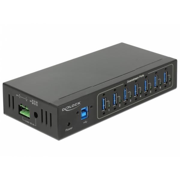 DeLOCK 63311 hub di interfaccia USB 3.2 Gen 1 [3.1 Gen 1] Type-B 5000 Mbit/s Nero (DeLock External Industry Hub 7 x USB 3)