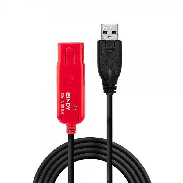Lindy 42923 cavo USB USB 2.0 30 m USB A Nero, Rosso (Usb 2.0 Active Extension 30M - Warranty: 24M)
