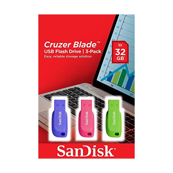 SanDisk Cruzer Blade 3x 32GB unità flash USB USB tipo A 2.0 Blu, Verde, Rosa (SANDISK CRUZER BLADE USB - FLASH DRIVE 3-PACK - 32GB)
