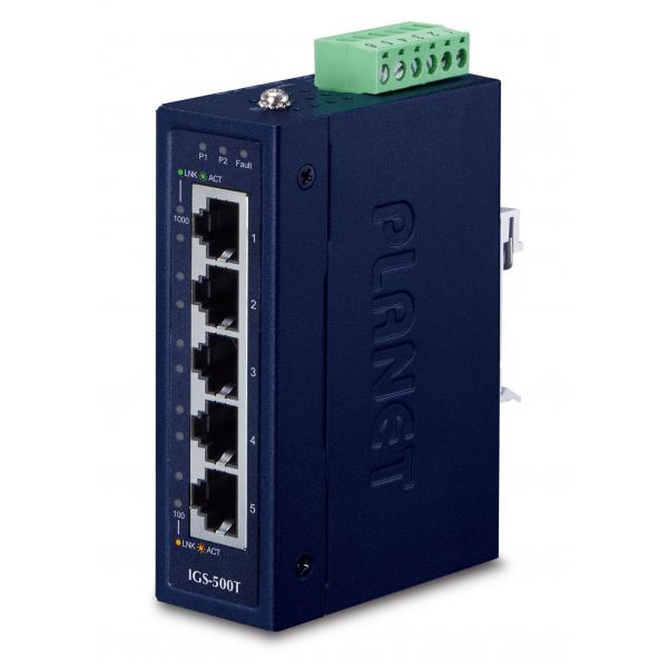 PLANET IGS-500T switch di rete Non gestito Gigabit Ethernet [10/100/1000] Blu (IP30 Compact size 5-Port - 10/100/1000T Gigabit Ethernet - Switch [-40~75 degrees C] - Warranty: 60M)