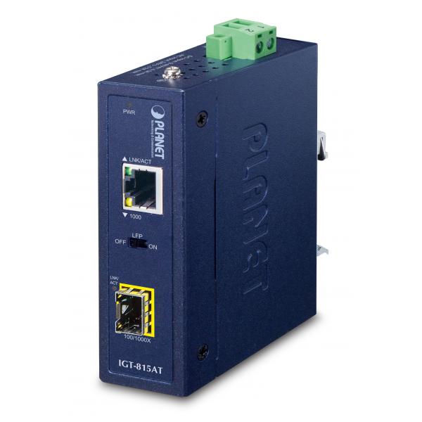 PLANET IGT-815AT convertitore multimediale di rete 1000 Mbit/s Modalità multipla, Modalità singola Blu (IP30 Compact size Industrial - 100/1000BASE-X SFP to BASE-T - Media Converter LFP Supported - W