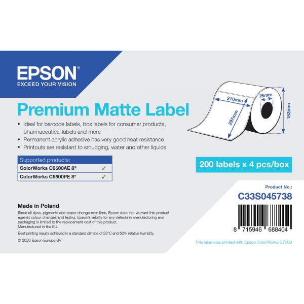 Epson Premium Matte Label - Die Cut Roll: 210mm x 297mm, 200 labels (PREMIUM MATTE LABEL DIE CUTROLL - 210MMX297MM 200 LABELS)