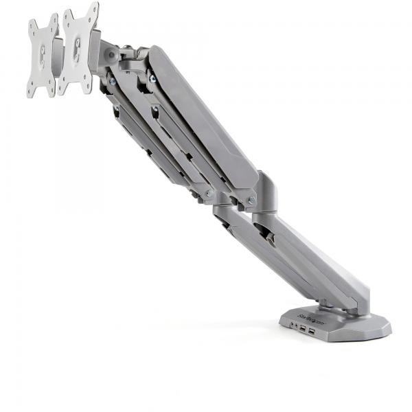 StarTech.com Supporto per due monitor con montaggio su scrivania con pass-through USB a 2 porte integrato (DESK MOUNT DUAL MONITOR ARM - ERGONOMIC VESA MOUNT STAND)