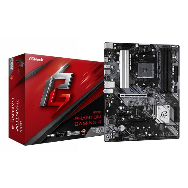 Asrock B550 Phantom Gaming 4 AMD B550 Socket AM4 ATX (Supports 3rd Gen AMD AM4 Ryzen, 4 x DIMM, DDR4 4733+ [OC], AMD CrossFireX, 7.1 CH HD Audio, Gigabit LAN)