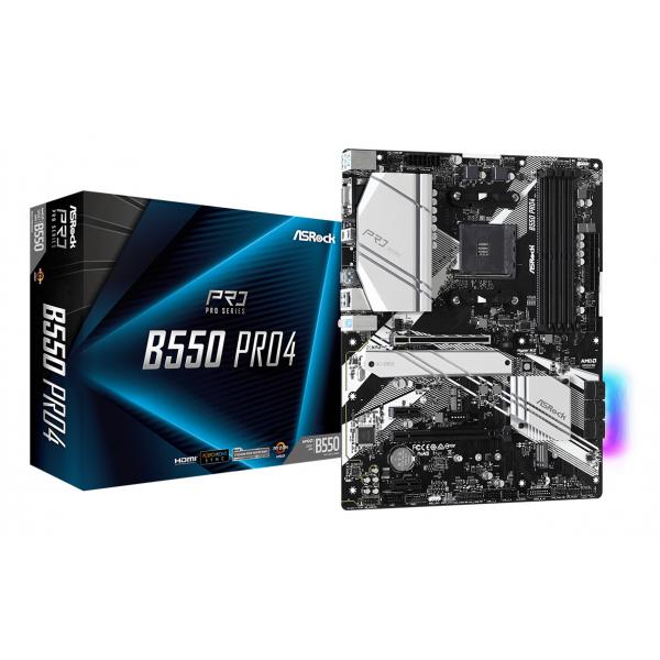 Asrock B550 Pro4 AMD B550 Socket AM4 ATX (AMD B550, 4 x DDR4 DIMM, 7.1 CH HD Audio, Gigabit LAN, 256Mb AMI UEFI, ATX)