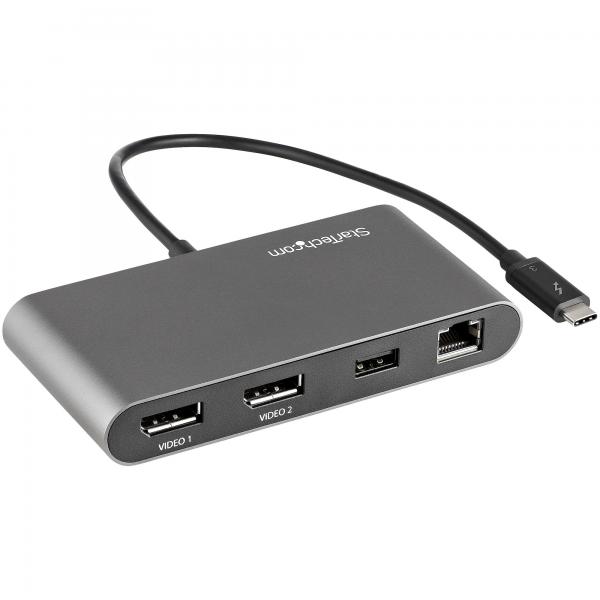 StarTech.com Mini Dock Thunderbolt a Doppio Monitor, DisplayPort 4K 60Hz, Hub senza driver per Windows e Mac, Ethernet Gb, 1x USB-A [USB 5 Gbps], Cavo da 28 cm (THUNDERBOLT 3 MINI DOCK - PORTABLE DUA
