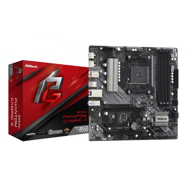 Asrock B550M Phantom Gaming 4 AMD B550 Socket AM4 micro ATX (ASRock B550M Phantom Gaming 4 AMD AM4 Socket Motherboard, Micro-ATX, 4x DDR4 Slots, 2x M.2 Sockets, GbE LAN, 1x DisplayPort / 1x HDMI Port