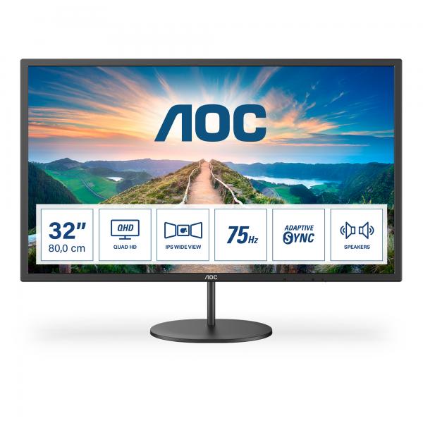 AOC V4 Q32V4 Monitor PC 80 cm [31.5] 2560 x 1440 Pixel 2K Ultra HD LED Nero (AOC Q32V4 - Monitor a LED - 32 [31.5 visualizzabile] - 2560 x 1440 QHD @ 75 Hz - IPS - 250 cd/m? - 1200:1 - 4 ms - HDMI, D
