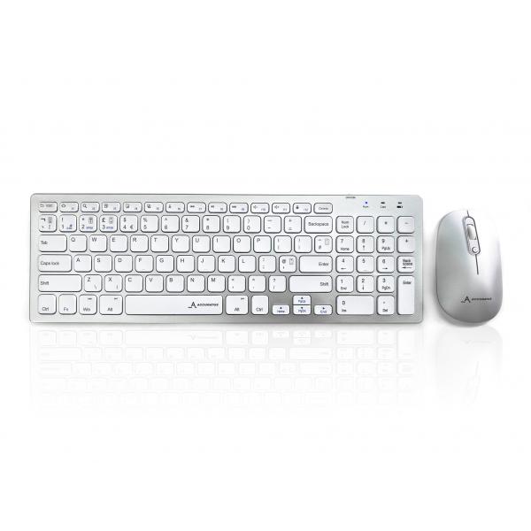 Accuratus KYB-8400-BTSET-S tastiera Mouse incluso Casa RF senza fili + Bluetooth QWERTY Inglese UK Bianco (Accuratus 8400 - Rechargeable Bluetooth 5.0 Wireless Multimedia Scissor Key Keyboard and Mou
