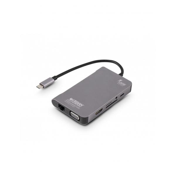 Urban Factory TCM16UF replicatore di porte e docking station per laptop Cablato USB 3.2 Gen 1 [3.1 Gen 1] Type-C Grigio (HUBEE PLUS MOB STATION USB-C - PASS THRU 100W MULTI-STREAM)