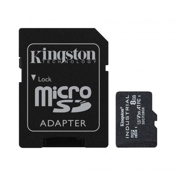 Kingston Technology Scheda microSDHC Industriale 8GB C10 A1 pSLC + Adattatore SD (8GB MICROSDHC INDUSTRIAL C10 A1 - PSLC CARD + SD ADAPTER)