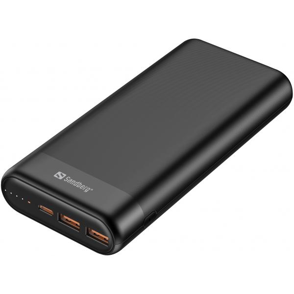 Sandberg 420-62 batteria portatile Ioni di Litio 20000 mAh Nero (Powerbank 20000 PD65W+2xQC3.0 - Powerbank 20000 - PD65W+2xQC3.0, Black, Universal, Rectangle, Lithium-Ion [Li-Ion], 20000 mAh, USB - W