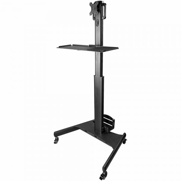 StarTech.com Scrivania sit stand - Postazione di lavoro mobile con supporto per monitor, CPU/PC, ripiano per tastiera - Carrello ergonomico per computer da tavolo regolabile in altezza - Postazione d
