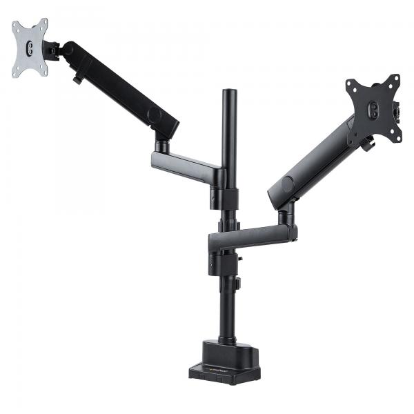StarTech.com Supporto Doppio Monitor per Scrivania - Braccio per 2 Monitor VESA fino a 32 /8kg - Staffe Verticali Impilabili - Altezza Regolabile/Snodato - Montaggio Morsetto a C o Vite Passante (DES
