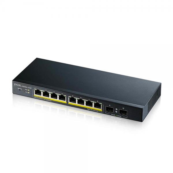 Zyxel GS1900-10HP Gestito L2 Gigabit Ethernet [10/100/1000] Supporto Power over Ethernet [PoE] Nero (Zyxel GS1900-10HP v2 8-port GbE L2 PoE Smart Switch + 2 SFP slots 802.3at desktop fanless 70 Watt)