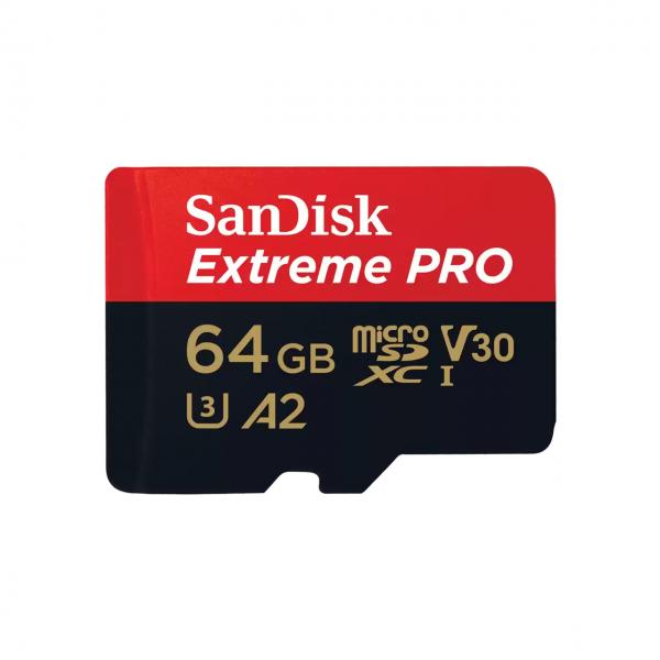 SanDisk Extreme PRO 64 GB MicroSDXC UHS-I Classe 10 (SanDisk Extreme PRO - Flash memory card [microSDXC to SD adapter included] - 64 GB - A2 / Video Class V30 / UHS-I U3 / Class10 - microSDXC UHS-I)