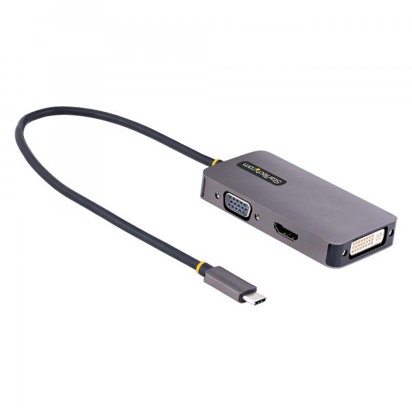StarTech.com Adattattore USB C a HDMI DVI o VGA, Adattatore video multiporta fino a 4K 60Hz, Compatibile con Thunderbolt 3 e 4, Adattatore USB type C a VGA HDMI da viaggio in Alluminio (USB C VIDEO A