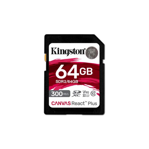 Kingston Technology 64GB Canvas React Plus SDXC UHS-II 300R/260W U3 V90 for Full HD/4K/8K (Kingston Flash-Card Canvas React Plus - SDXC UHS-II - 64 GB)