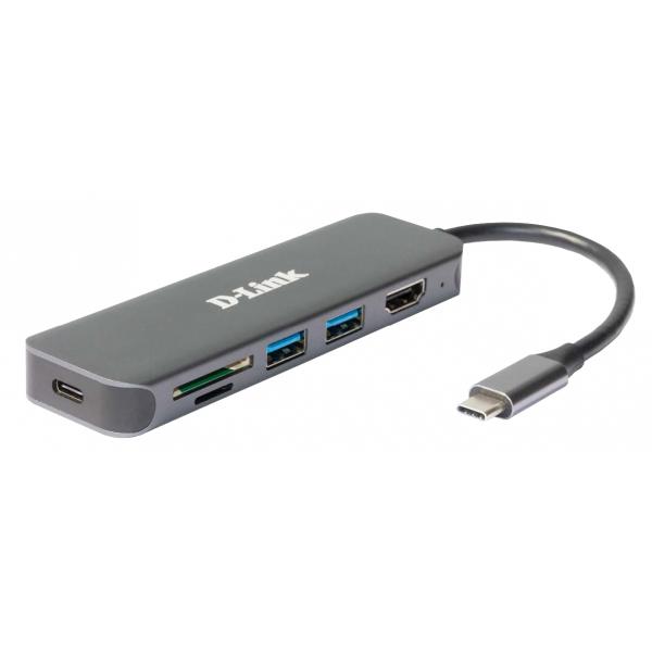 D-Link DUB-2327 replicatore di porte e docking station per laptop Cablato USB tipo-C Grigio (6-IN-1 USB-C HUB W HDMI)