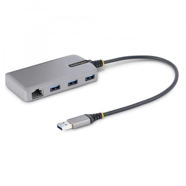 StarTech.com Hub USB a 3 porte con Ethernet - Hub USB 3.0 5Gbps alimentato via bus - Hub splitter USB-A a 3x USB-A portatile per desktop/notebook con ingresso di alimentazione ausiliaria opzionale -