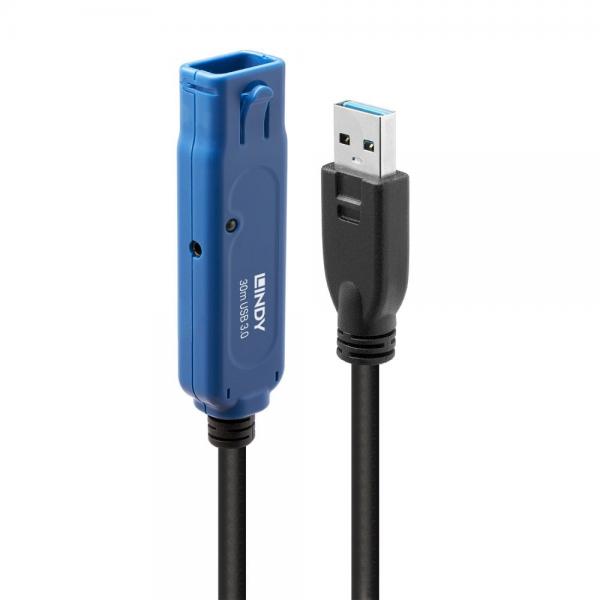 Lindy 43362 cavo USB USB 3.2 Gen 1 [3.1 Gen 1] 30 m USB A 5 Gbit/s Nero, Blu (30m USB 3.0 Active Extension - Pro - Warranty: 24M)