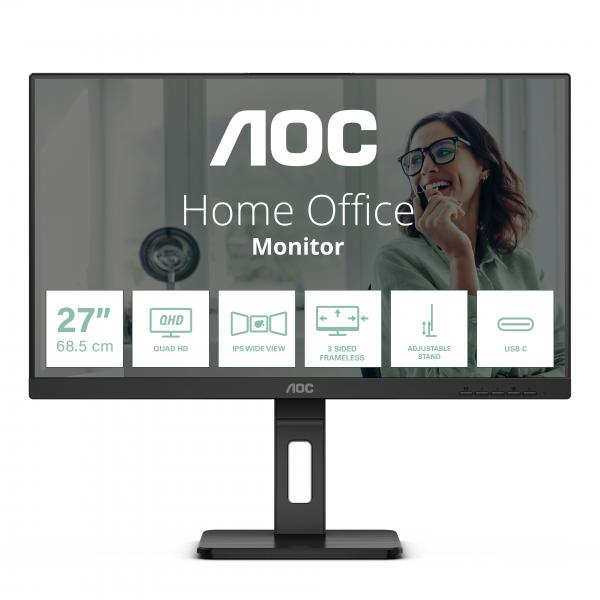 AOC Q27P3CV Monitor PC 68,6 cm [27] 2560 x 1440 Pixel Quad HD LED Nero (AOC Pro-line Q27P3CV - Monitor a LED - 27 - 2560 x 1440 QHD @ 75 Hz - IPS - 350 cd/m? - 1000:1 - 4 ms - 2xHDMI, DisplayPort, US