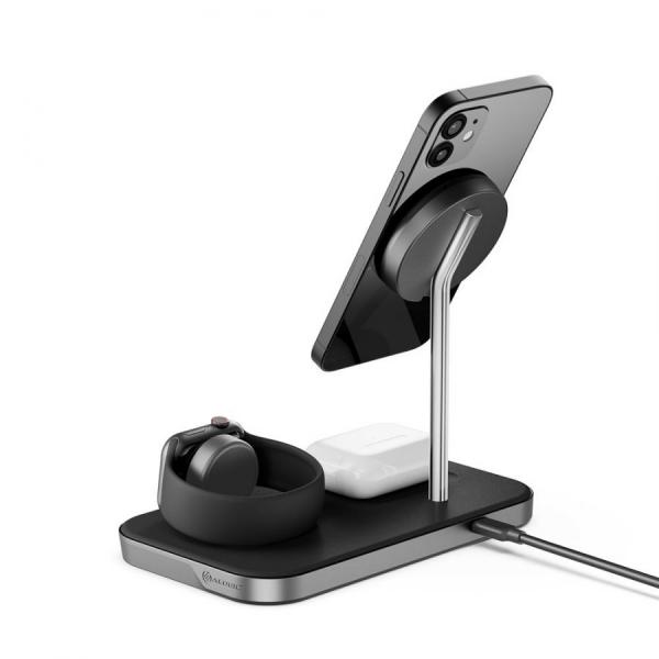 ALOGIC MSP31CS15W Caricabatterie per dispositivi mobili Auricolare, Smartphone, Orologio intelligente Nero USB Carica wireless Ricarica rapida Interno (MAGSPEED 3-IN-1 WIRELESS 15W - CHARGING STATION
