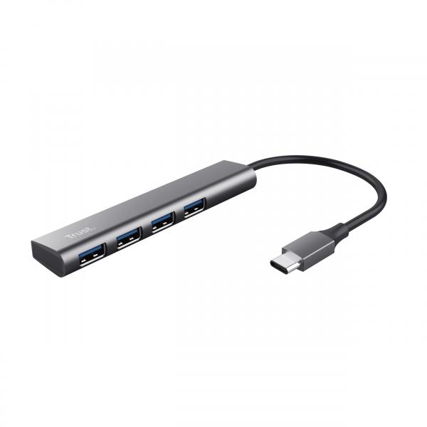 Trust Halyx USB 3.2 Gen 1 [3.1 Gen 1] Type-A 5 Mbit/s Grigio (Trust HALYX 4-PORT USB-C HUB)