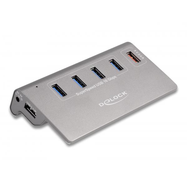 DeLOCK Hub USB 10 Gbps con 4 porte USB Tipo-A + 1 porta di ricarica veloce con alimentatore (Delock - hub - 10 Gbps, + 1 Fast Charg)