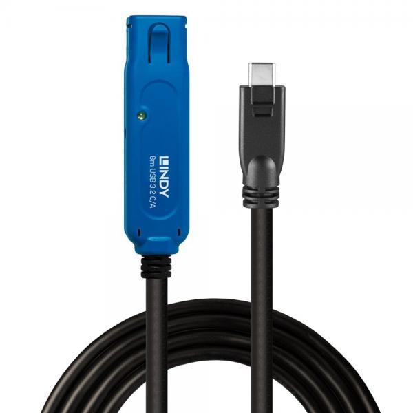 Lindy 43381 cavo USB USB 3.2 Gen 1 [3.1 Gen 1] 8 m USB C USB A 5 Gbit/s Nero, Blu (8M USB 3.2 GEN 1 C/A ACTIVE - EXTENSION PRO)