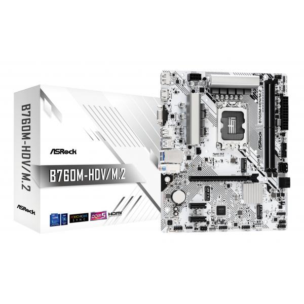Asrock B760M-HDV/M.2 scheda madre Intel B760 LGA 1700 micro ATX (ASRock B760M-HDV/M.2 Intel 1700 Socket Motherboard, Micro-ATX, 2x DDR5 Slots, 2x M.2 Sockets, 2.5GbE LAN, 1x D-Sub / 1x DisplayPort /
