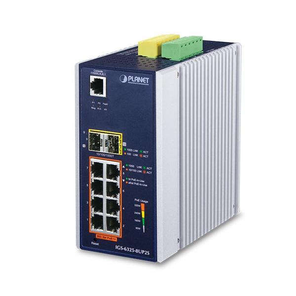 PLANET IGS-6325-8UP2S switch di rete Gestito L3 Gigabit Ethernet [10/100/1000] Supporto Power over Ethernet [PoE] Alluminio, Nero (P30 DIN-rail Industrial L3 8P - 10/100/1000T 802.3bt PoE - + 2-port