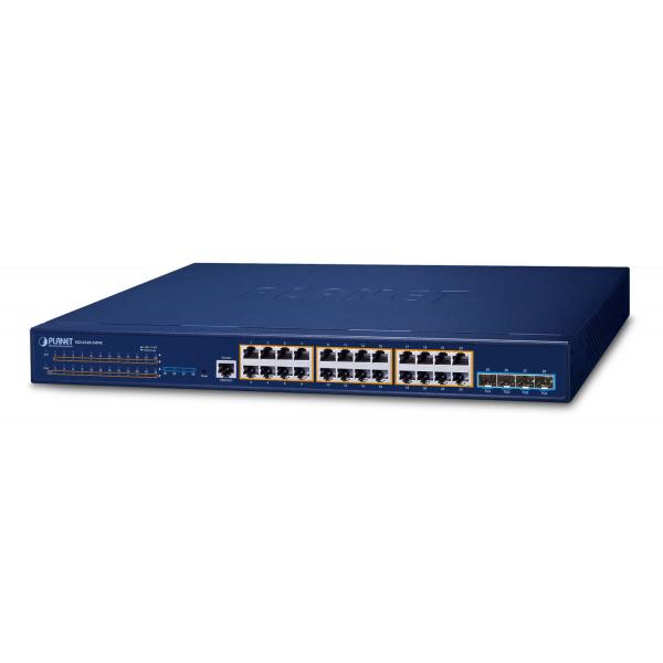 PLANET Layer 3 24-Port 10/100/1000T Gestito L3 Gigabit Ethernet [10/100/1000] 1U Blu (Layer 3 24-Port 10/100/1000T - 802.3at PoE + 4-Port 10G SFP+ - Stackable Managed Switch - Warranty: 36M)