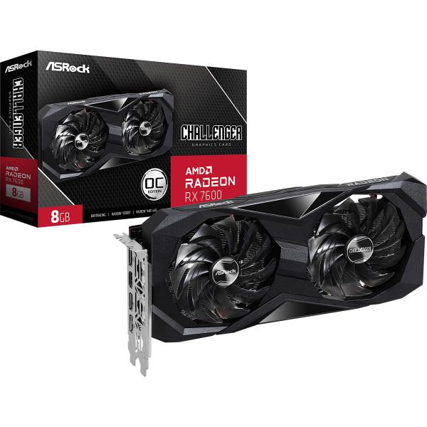 Asrock Challenger 90-GA41ZZ-00UANF scheda video AMD Radeon RX 7600 8 GB GDDR6 (ASRock AMD Radeon RX 7600 Challenger 8GB OC Graphics Card, 8GB GDDR6, 2048 Streams, 2695 MHz Boost Clock, Dual Fan, 3x D