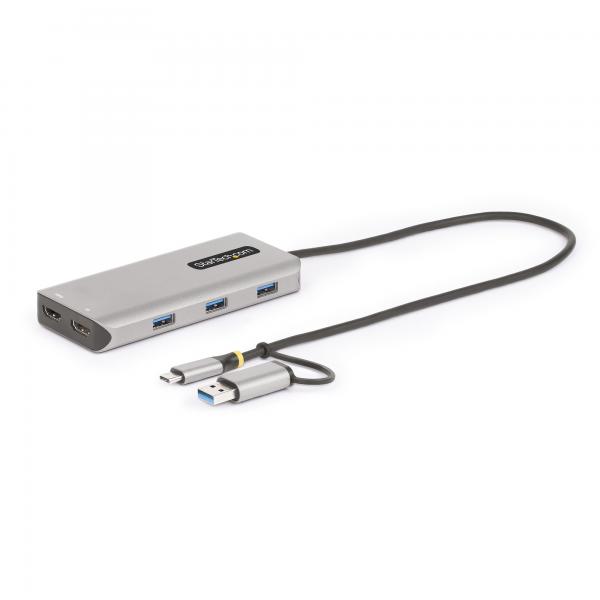 StarTech.com Adattatore multiporta USB-C con dongle USB-C a USB-A, doppio HDMI [4K30Hz/1080p60Hz], Hub USB-A 5Gbps a 3 porte, mini dock da viaggio, docking station USB tipo C per laptop, Cavo da 40 c