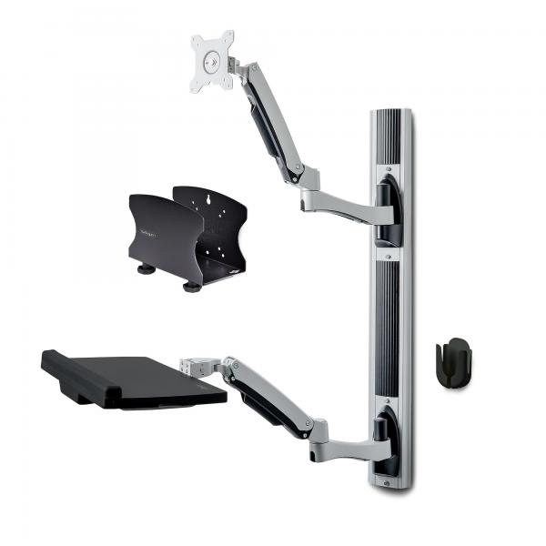 StarTech.com Workstation con montaggio a parete, supporto VESA per monitor da 32 [10kg], supporto per monitor completamente articolato e vassoio per tastiera (WALL MOUNT WORKSTATION - WITH DESKTOP PC