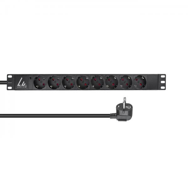 Lanview LVR-2MSCH-LIC-SCH8 unità di distribuzione dell'energia [PDU] 8 presa[e] AC 1U Nero (19 rack mount power strip, - 1U, 16A with 8 x Schuko type - F socket and 2m cable with Schuko type F plug -