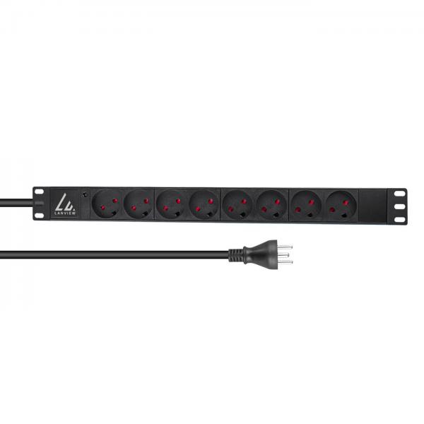 Lanview LVR-2MDK-LIC-DK8 unità di distribuzione dell'energia [PDU] 8 presa[e] AC 1U Nero (19 rack mount power strip, - 1U, 13A with 8 x danish type - K socket and 2m cable with type K plug - Warranty