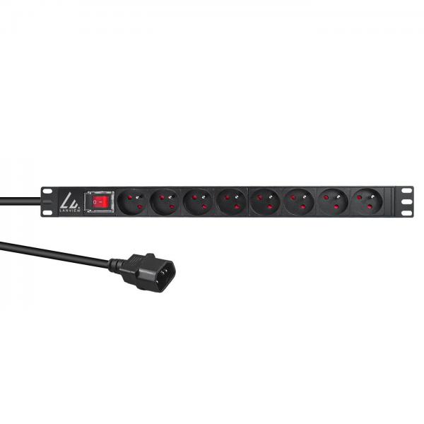 Lanview LVR-2MSCH-SW-C13-8 unità di distribuzione dell'energia [PDU] 8 presa[e] AC 1U Nero (19 rack mount power strip, - 1U, 10A with 8 x French - socket, C14 plug - Warranty: 60M)
