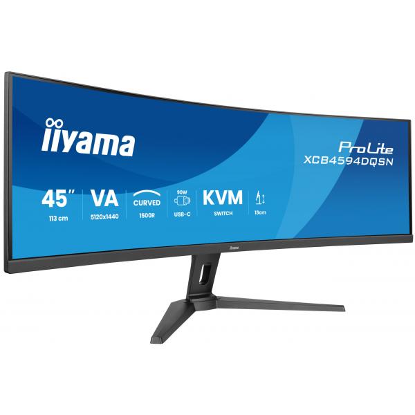 iiyama G-MASTER 45LCD Curved Bus. UWQHD Monitor PC 113 cm [44.5] 5120 x 1440 Pixel Dual QHD LED Nero (45 XCB4594DQSN-B1 Monitor - 45 Black Curved LCD VA Monitor Height Adjustable DisplayPort USB and