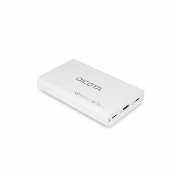 DICOTA D32056 adattatore e invertitore Interno 65 W Bianco (DICOTA - Power adapter - universal - 65 Watt - PD 3.0, QC 4.0+ - 3 output connectors [2 x USB-C, USB] - on cable: USB-C - white)