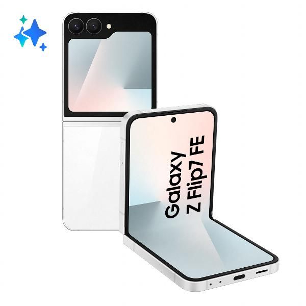 Samsung Galaxy Z Flip7 FE Smartphone AI, RAM 8GB, 256GB, Display 3,4 Super AMOLED/6,7 Dynamic AMOLED 2X, Fotocamera 50MP, White (Samsung Galaxy Z Flip7 FE 17 cm [6.7])