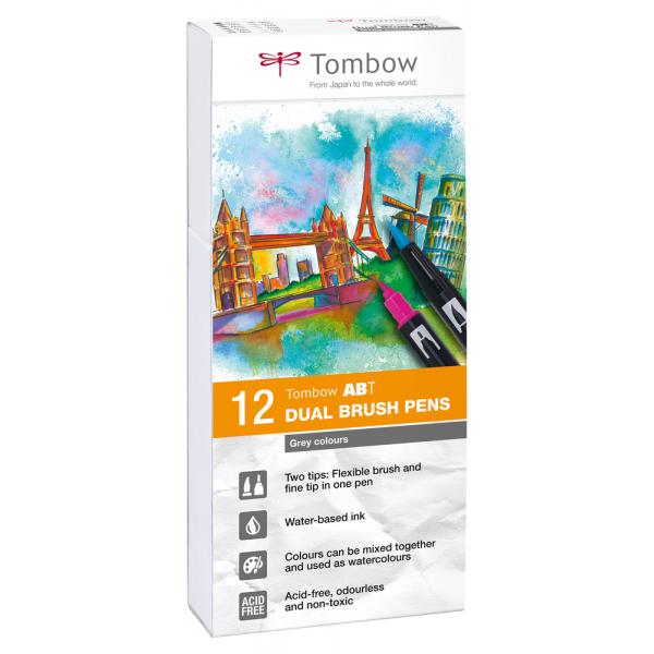 Tombow ABT Dual Brush Pen Set marcatore Grigio 12 pz (Tombow ABT Dual Brush Pen Set filtpen)